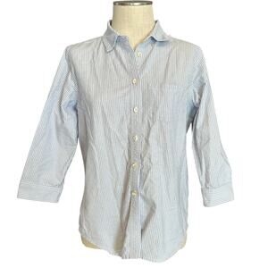 LL Bean Blue White Stripe Cotton Button Down Women’s Small